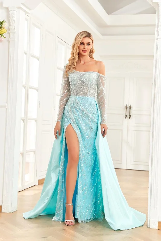 Only a Few Left – Order Now!High Couture NR2273 Prom Long One Shoulder Formal Dress Baby Blue