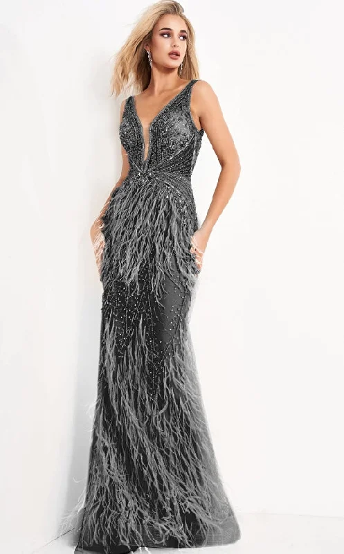 Shop Now and Save!Jovani 03023 Prom Long Sleeveless Feather Dress Black