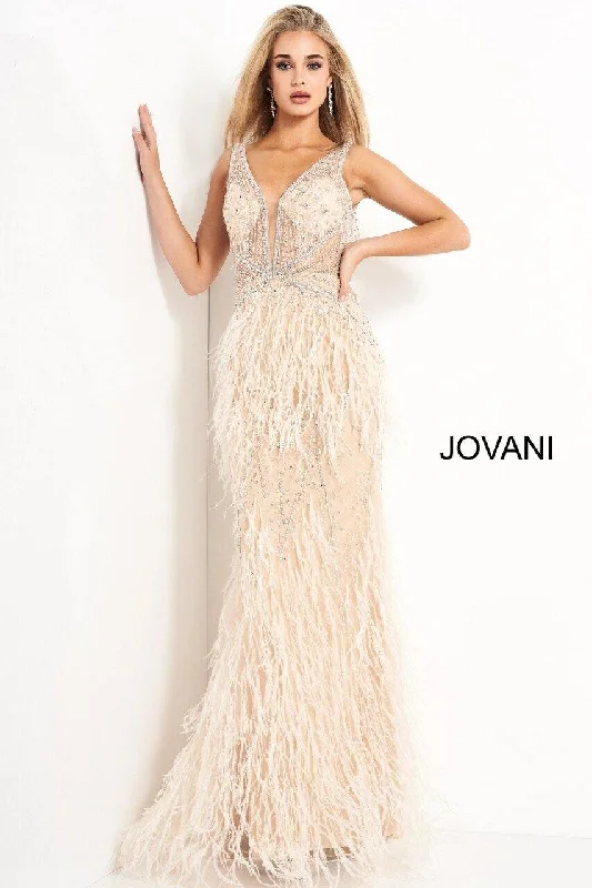 Snag the Best Prices Now!Jovani 03023 Prom Long Sleeveless Feather Dress Blush