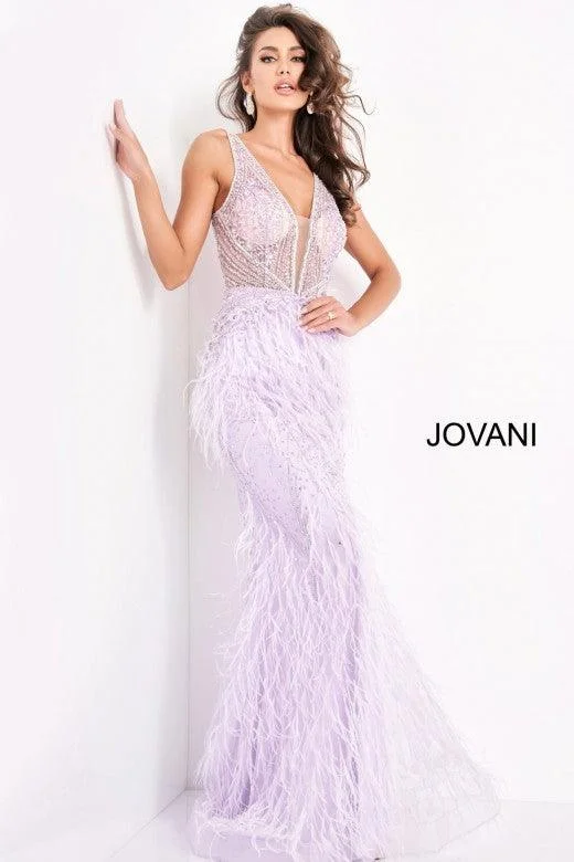 Your Shopping Wish, Our Discount Command!Jovani 03023 Prom Long Sleeveless Feather Dress Lilac