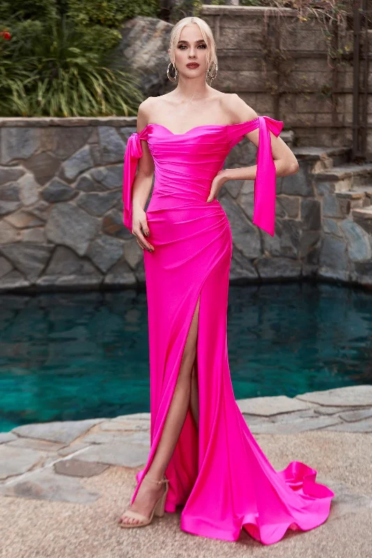 Price Drops You’ll Love!Cinderella Divine CD943 Off Shoulder Formal Prom Long Dress Fuchsia