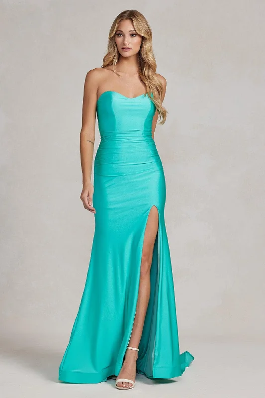 Save More Than Ever!Nox Anabel T1139 Sexy Long Strapless Formal Prom Gown Atlantic Blue