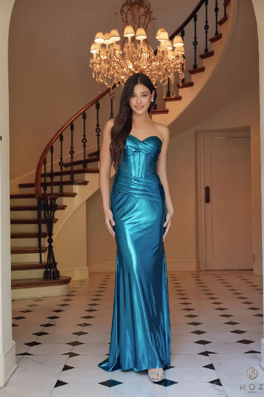 Upgrade for Less!Nox Anabel T1499 Long Metallic Fitted Prom Dress