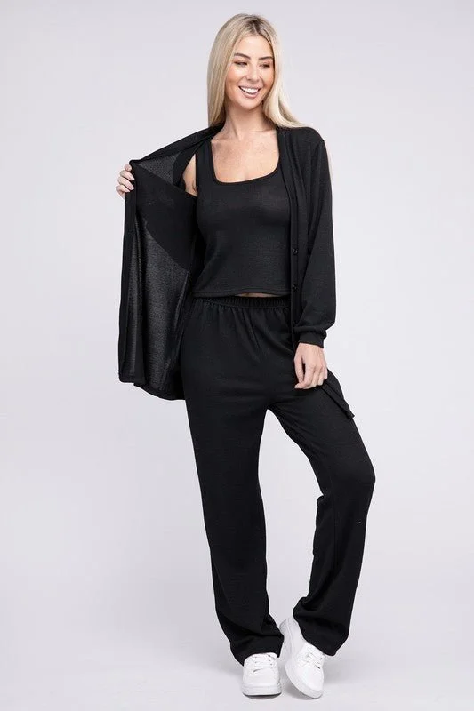 Special Offer – Act Fast!Black Tank Top & Pants & Cardigan Set