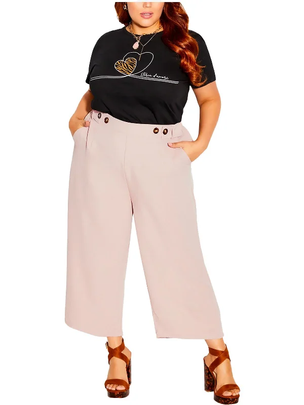 Save Like Never Before!Womens Button Textured Wide Leg Pants