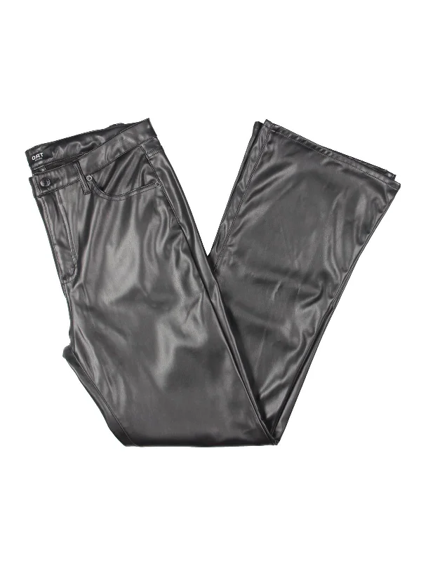 Score Huge Discounts Today!Womens Faux Leather Mid Rise Flared Pants