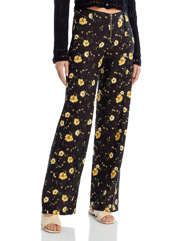 Shop More, Spend Less!Womens Floral Print Linen Straight Leg Pants